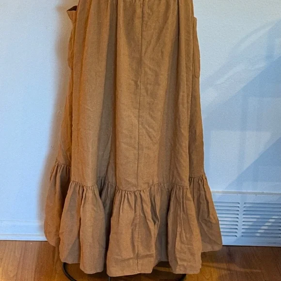 Doen Pennisula Dress Pinafore Elegant Tan/Pumpkin color with Pockets ruffles VGC - Picture 8 of 14